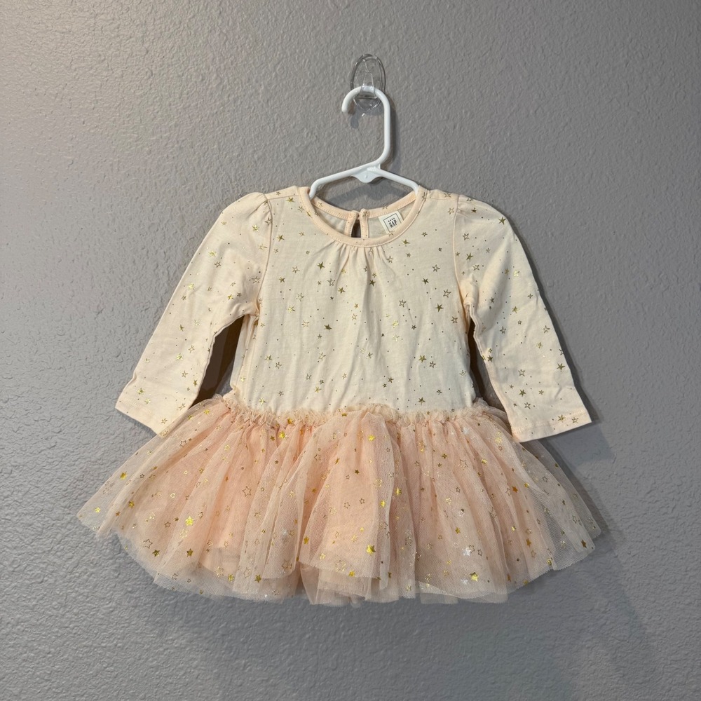 Baby Gap Girl's Size 6-12‎ Months Peach Star Tulle Long Sleeve Dress 237048-00